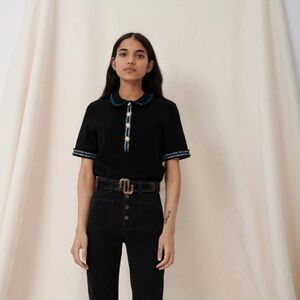 Maje Mexicana Polo Metallic Trim Sweater